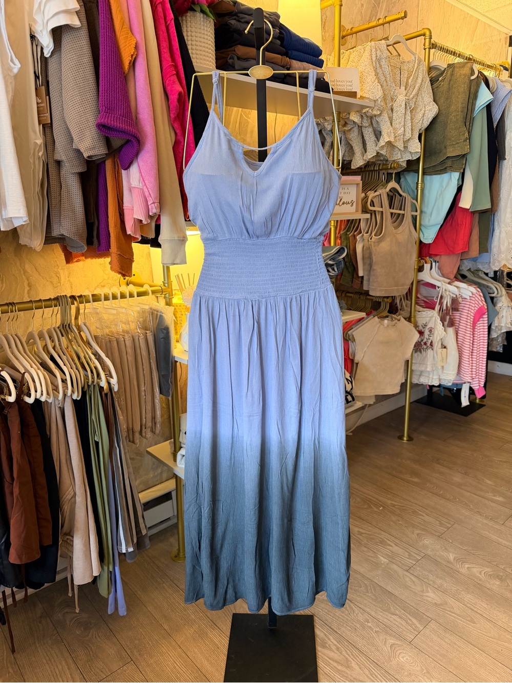 Light Blue Ombre Maxi Dress with Smocked Waist